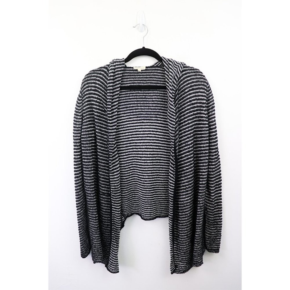 Eileen Fisher Stripe Hooded Cardigan Sweater Black White Organic Cotton …